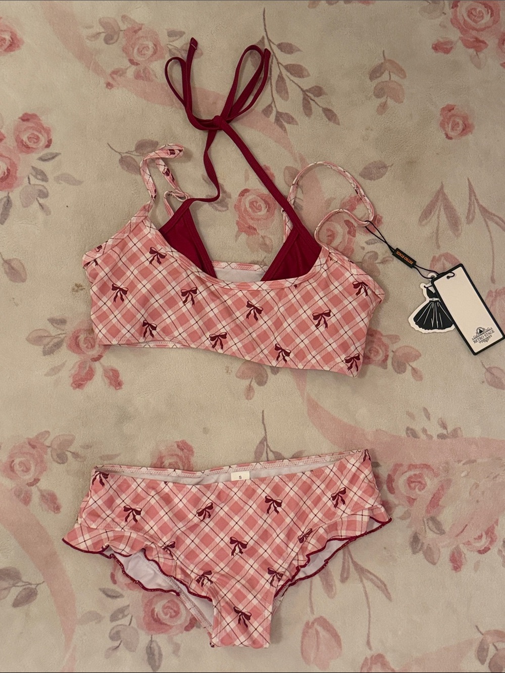 NWT Retrostage Pink Plaid Bow Print Bikini Set - Women Swim